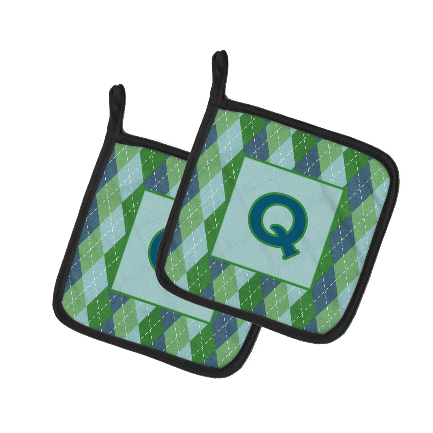 Letter Q Initial Monogram - Blue Argoyle Pot Holder Set of 2 Heat Resistant Quilted Hot Pads 7.5 x 7.5 Inch, Insulated Kitchen Trivets for Cooking & Baking