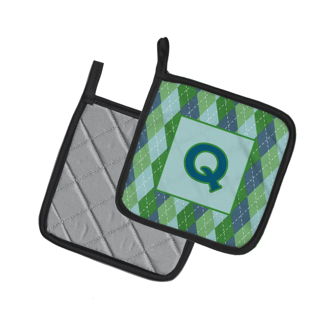 Letter Q Initial Monogram - Blue Argoyle Pot Holder Set of 2 Heat Resistant Quilted Hot Pads 7.5 x 7.5 Inch, Insulated Kitchen Trivets for Cooking & Baking