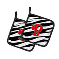 Letter B Initial Monogram - Zebra Red Pot Holder Set of 2 Heat Resistant Quilted Hot Pads 7.5 x 7.5 Inch, Insulated Kitchen Trivets for Cooking & Baking