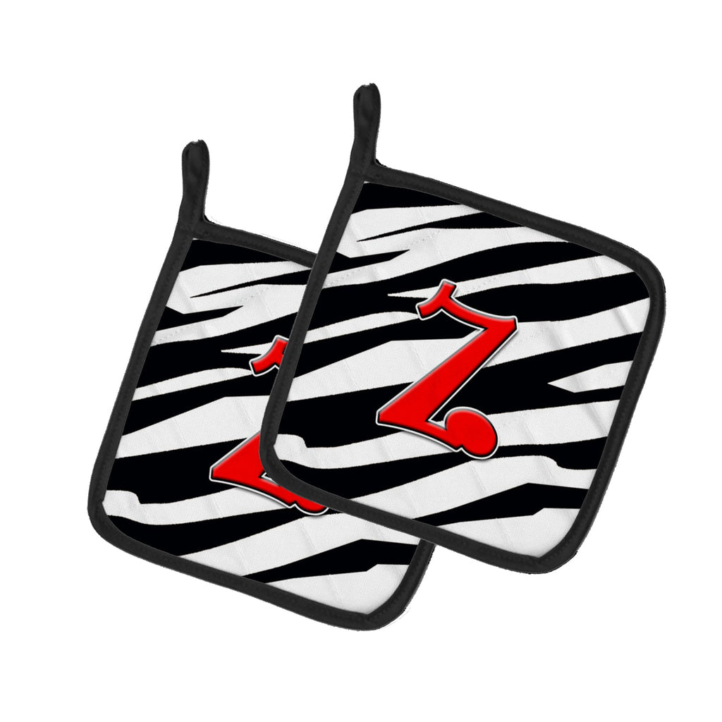 Letter Z Initial Monogram - Zebra Red Pot Holder Set of 2 Heat Resistant Quilted Hot Pads 7.5 x 7.5 Inch, Insulated Kitchen Trivets for Cooking & Baking