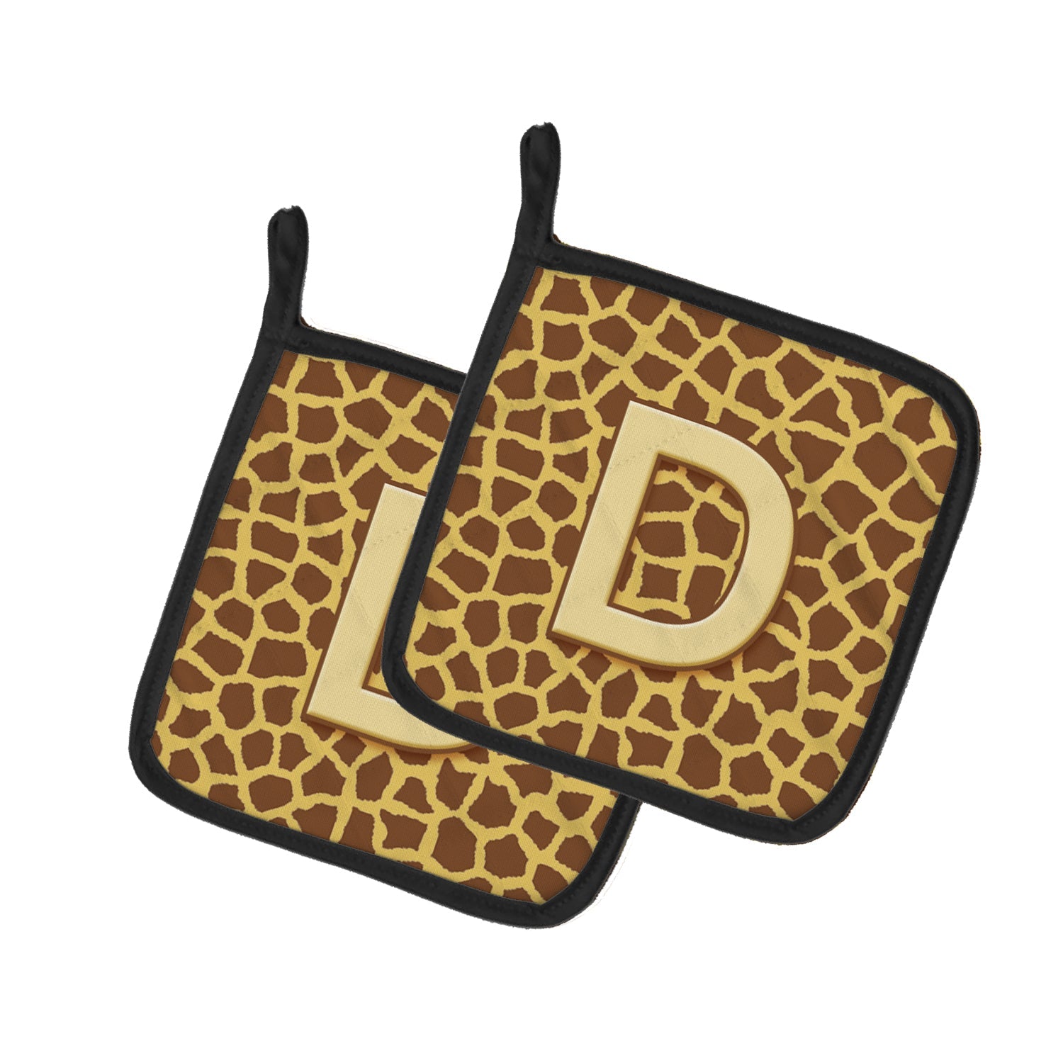 Letter D Initial Monogram - Giraffe Pot Holder Set of 2 Heat Resistant Quilted Hot Pads 7.5 x 7.5 Inch, Insulated Kitchen Trivets for Cooking & Baking