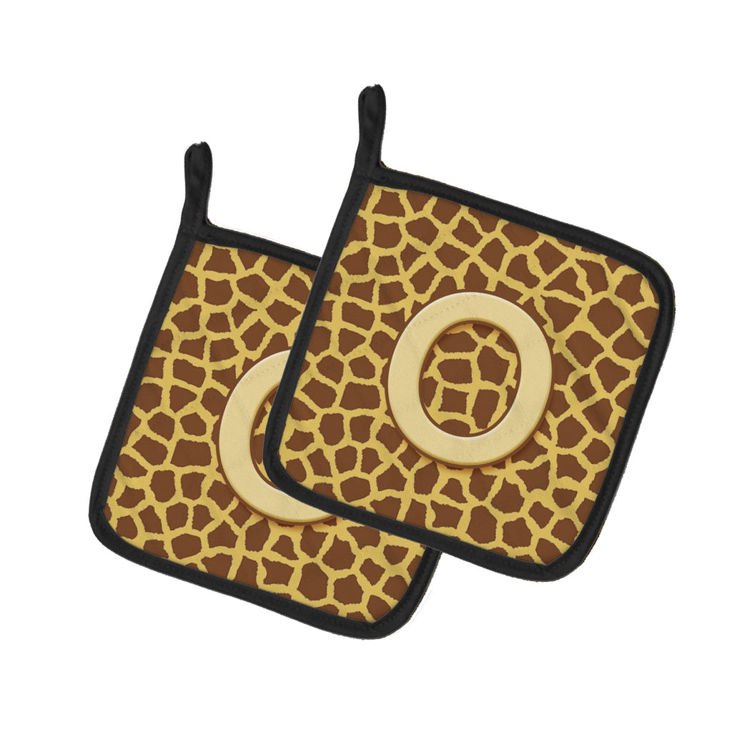 Letter O Initial Monogram - Giraffe Pot Holder Set of 2 Heat Resistant Quilted Hot Pads 7.5 x 7.5 Inch, Insulated Kitchen Trivets for Cooking & Baking