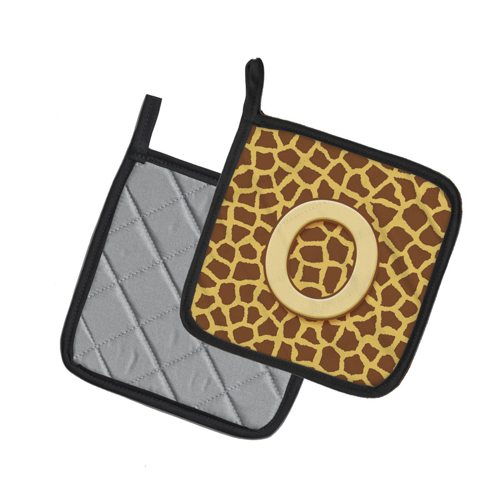 Letter O Initial Monogram - Giraffe Pot Holder Set of 2 Heat Resistant Quilted Hot Pads 7.5 x 7.5 Inch, Insulated Kitchen Trivets for Cooking & Baking