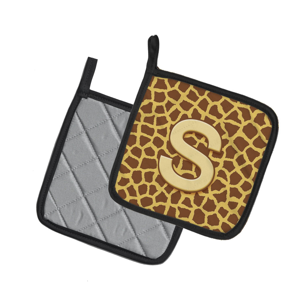 Letter S Initial Monogram - Giraffe Pot Holder Set of 2 Heat Resistant Quilted Hot Pads 7.5 x 7.5 Inch, Insulated Kitchen Trivets for Cooking & Baking