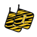 Letter I Initial Tiger Stripe - Black Gold  Pot Holder Set of 2 Heat Resistant Quilted Hot Pads 7.5 x 7.5 Inch, Insulated Kitchen Trivets for Cooking & Baking
