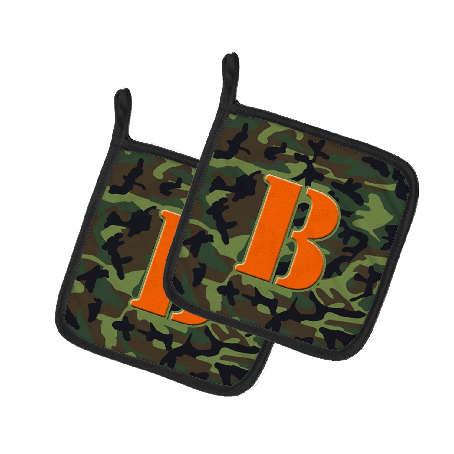 Letter B Monogram - Camo Green Pot Holder Set of 2 Heat Resistant Quilted Hot Pads 7.5 x 7.5 Inch, Insulated Kitchen Trivets for Cooking & Baking