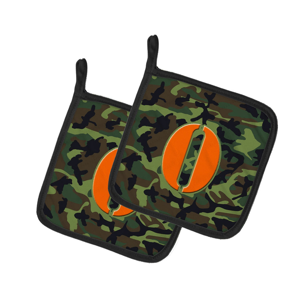 Letter O Monogram - Camo Green Pot Holder Set of 2 Heat Resistant Quilted Hot Pads 7.5 x 7.5 Inch, Insulated Kitchen Trivets for Cooking & Baking