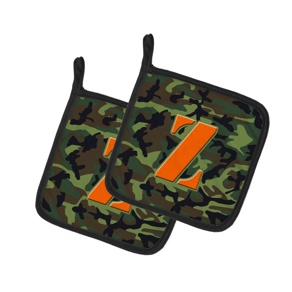 Letter Z Monogram - Camo Green Pot Holder Set of 2 Heat Resistant Quilted Hot Pads 7.5 x 7.5 Inch, Insulated Kitchen Trivets for Cooking & Baking