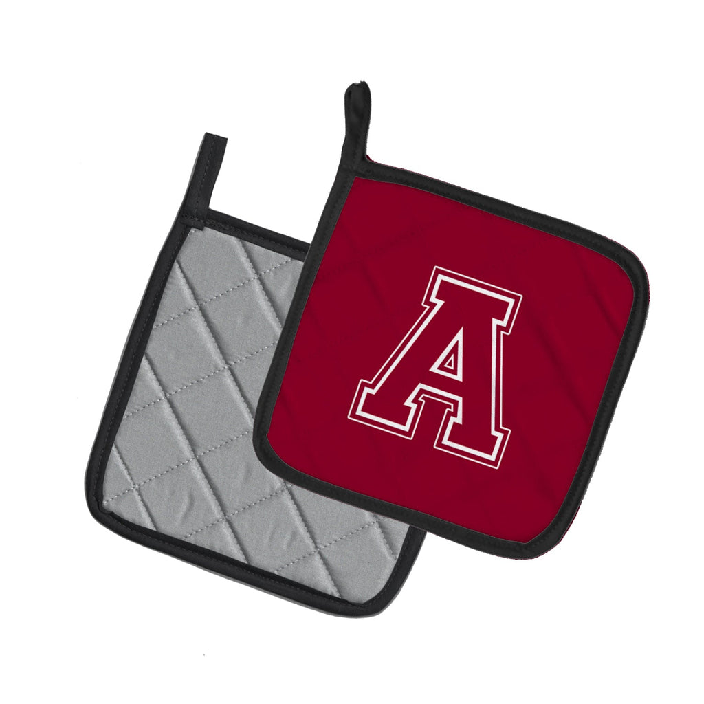 Letter A Monogram - Maroon and White Pot Holder Set of 2 Heat Resistant Quilted Hot Pads 7.5 x 7.5 Inch, Insulated Kitchen Trivets for Cooking & Baking