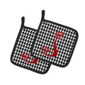 Letter J Initial Monogram - Houndstooth Black Pot Holder Set of 2 Heat Resistant Quilted Hot Pads 7.5 x 7.5 Inch, Insulated Kitchen Trivets for Cooking & Baking