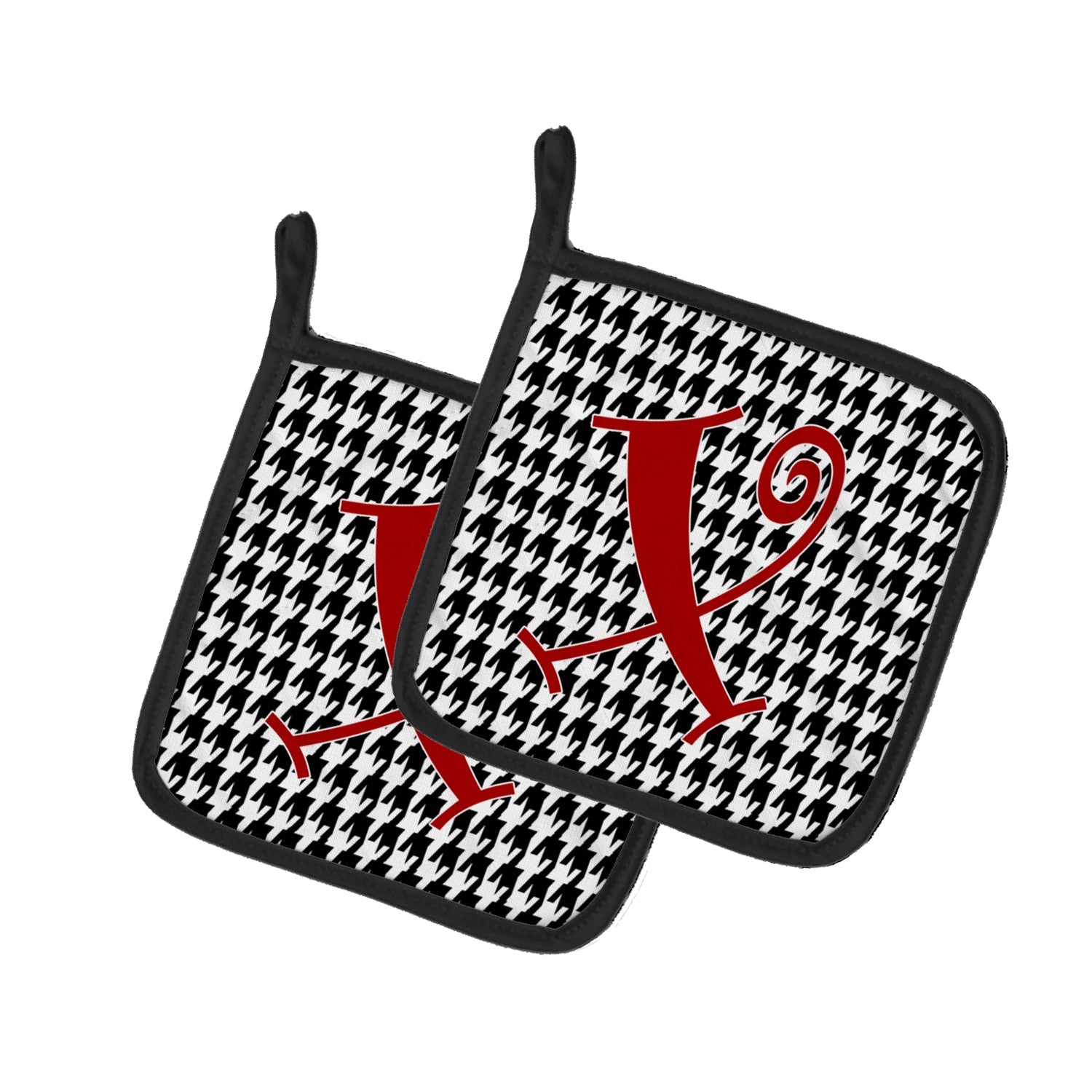 Letter X Initial Monogram - Houndstooth Black Pot Holder Set of 2 Heat Resistant Quilted Hot Pads 7.5 x 7.5 Inch, Insulated Kitchen Trivets for Cooking & Baking