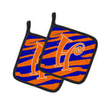 Letter H Initial Tiger Stripe Blue and Orange Pot Holder Set of 2 Heat Resistant Quilted Hot Pads 7.5 x 7.5 Inch, Insulated Kitchen Trivets for Cooking & Baking