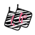 Letter H Initial  Zebra Stripe and Pink Pot Holder Set of 2 Heat Resistant Quilted Hot Pads 7.5 x 7.5 Inch, Insulated Kitchen Trivets for Cooking & Baking