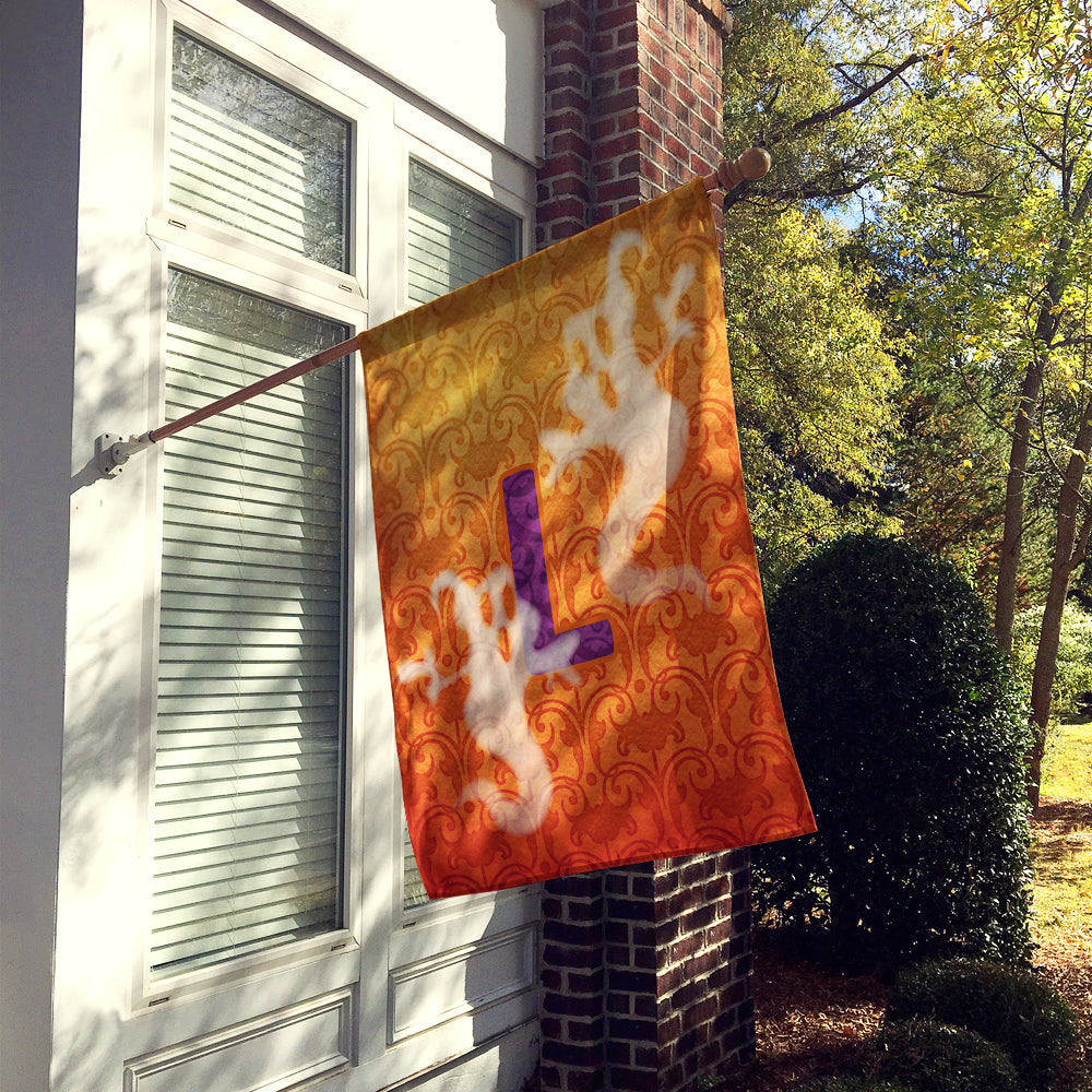 Halloween Ghost Letter L House Flag 28x40 Porch Sleeve Pole Decorative Outside Yard Banner Artwork Wall Hanging, Polyester