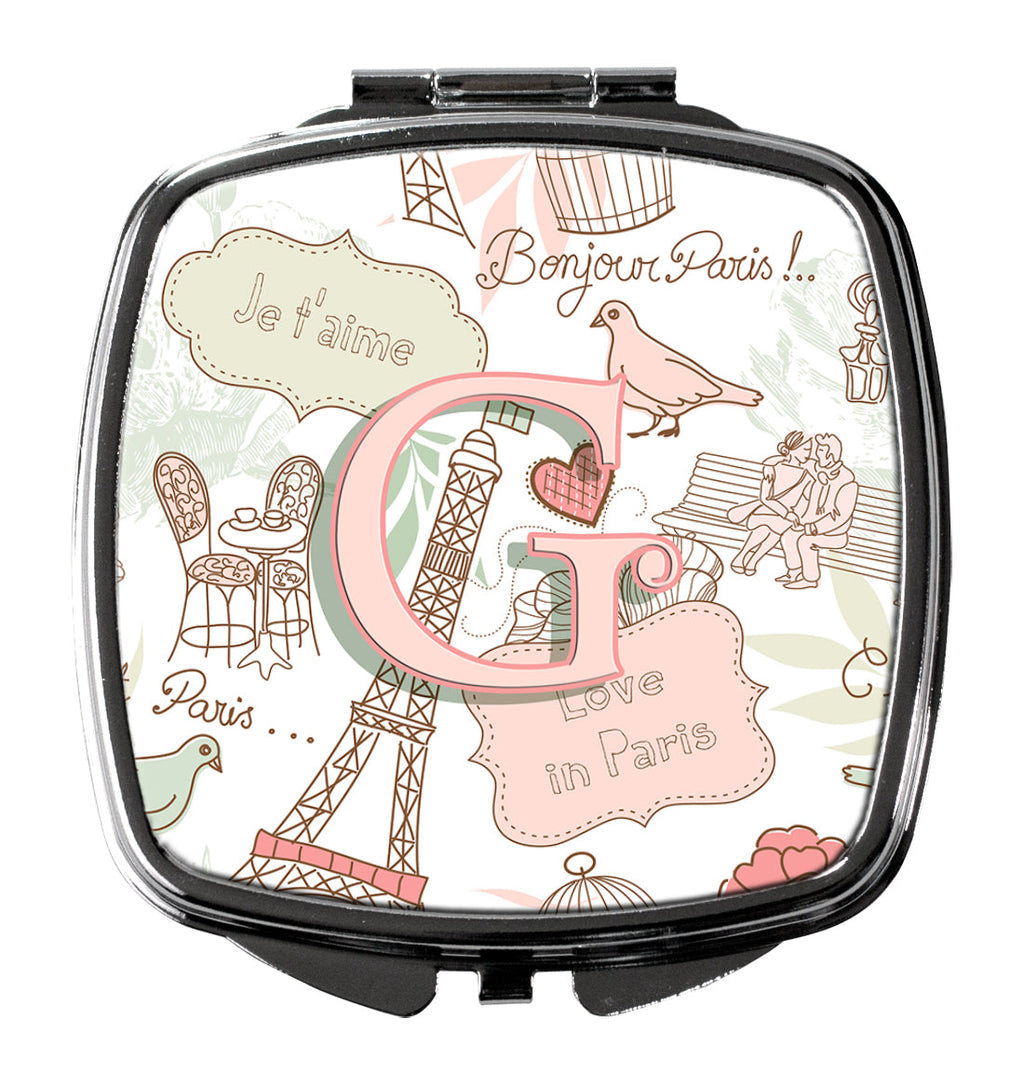 Letter G Love in Paris Pink Compact Mirror Decorative Travel Makeup Mirror for Women Girls Gifts Pocket Makeup Mirror Folding Handheld