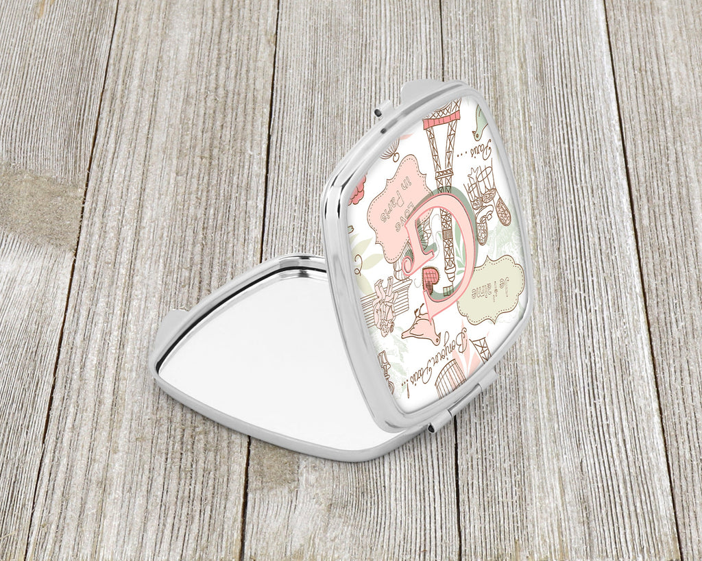 Letter G Love in Paris Pink Compact Mirror Decorative Travel Makeup Mirror for Women Girls Gifts Pocket Makeup Mirror Folding Handheld