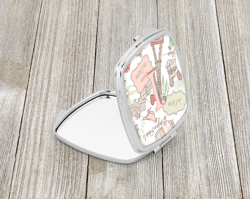 Letter I Love in Paris Pink Compact Mirror Decorative Travel Makeup Mirror for Women Girls Gifts Pocket Makeup Mirror Folding Handheld