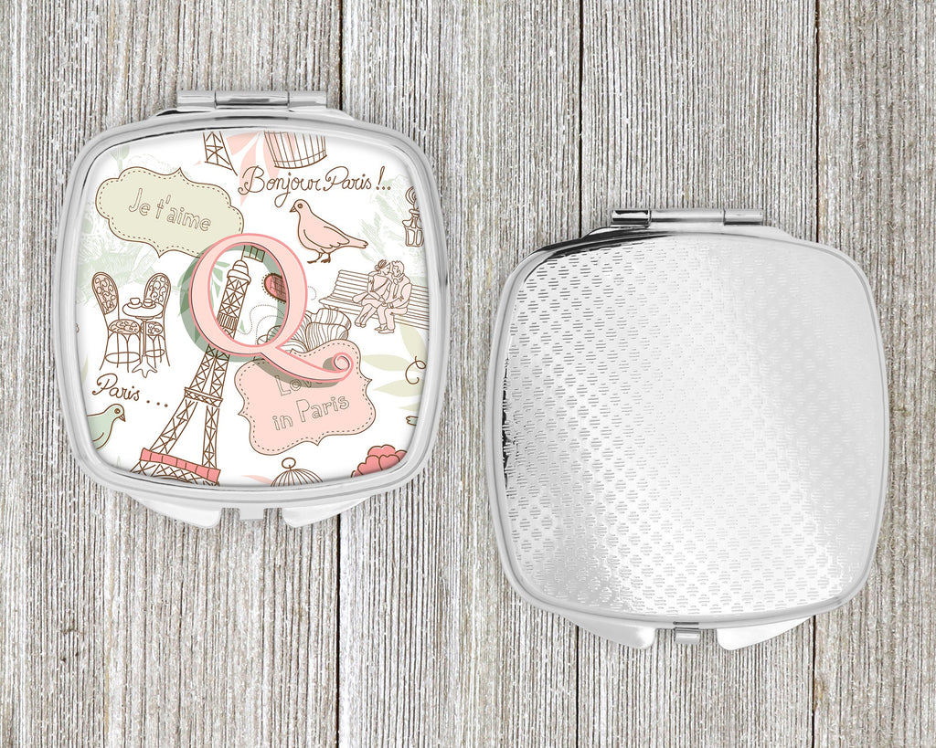 Letter Q Love in Paris Pink Compact Mirror Decorative Travel Makeup Mirror for Women Girls Gifts Pocket Makeup Mirror Folding Handheld