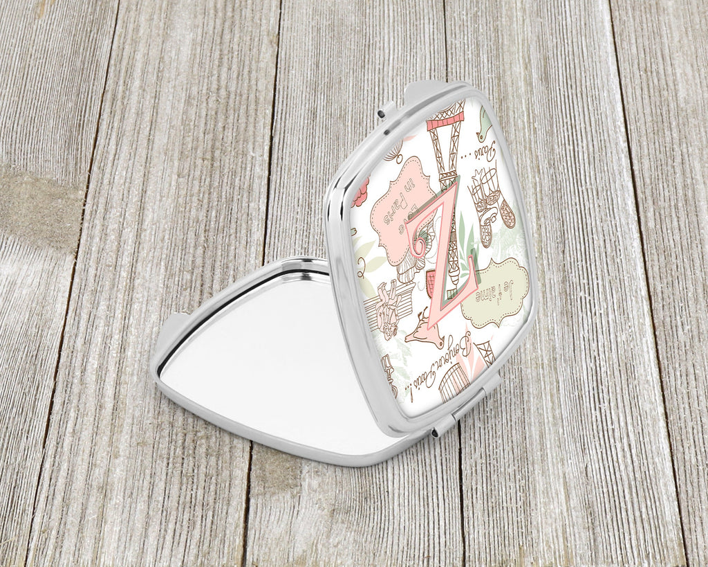 Letter Z Love in Paris Pink Compact Mirror Decorative Travel Makeup Mirror for Women Girls Gifts Pocket Makeup Mirror Folding Handheld