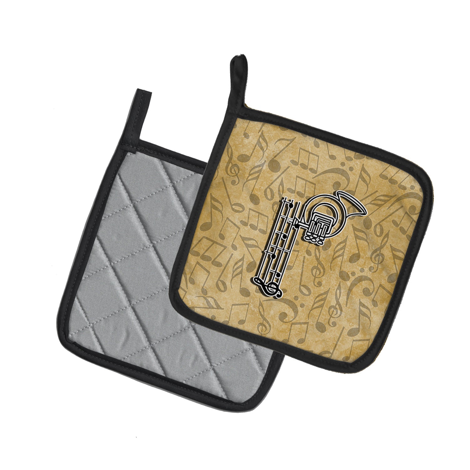Letter P Musical Instrument Alphabet Pot Holder Set of 2 Heat Resistant Quilted Hot Pads 7.5 x 7.5 Inch, Insulated Kitchen Trivets for Cooking & Baking