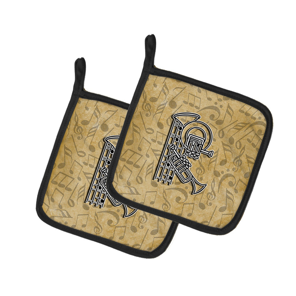 Letter R Musical Instrument Alphabet Pot Holder Set of 2 Heat Resistant Quilted Hot Pads 7.5 x 7.5 Inch, Insulated Kitchen Trivets for Cooking & Baking