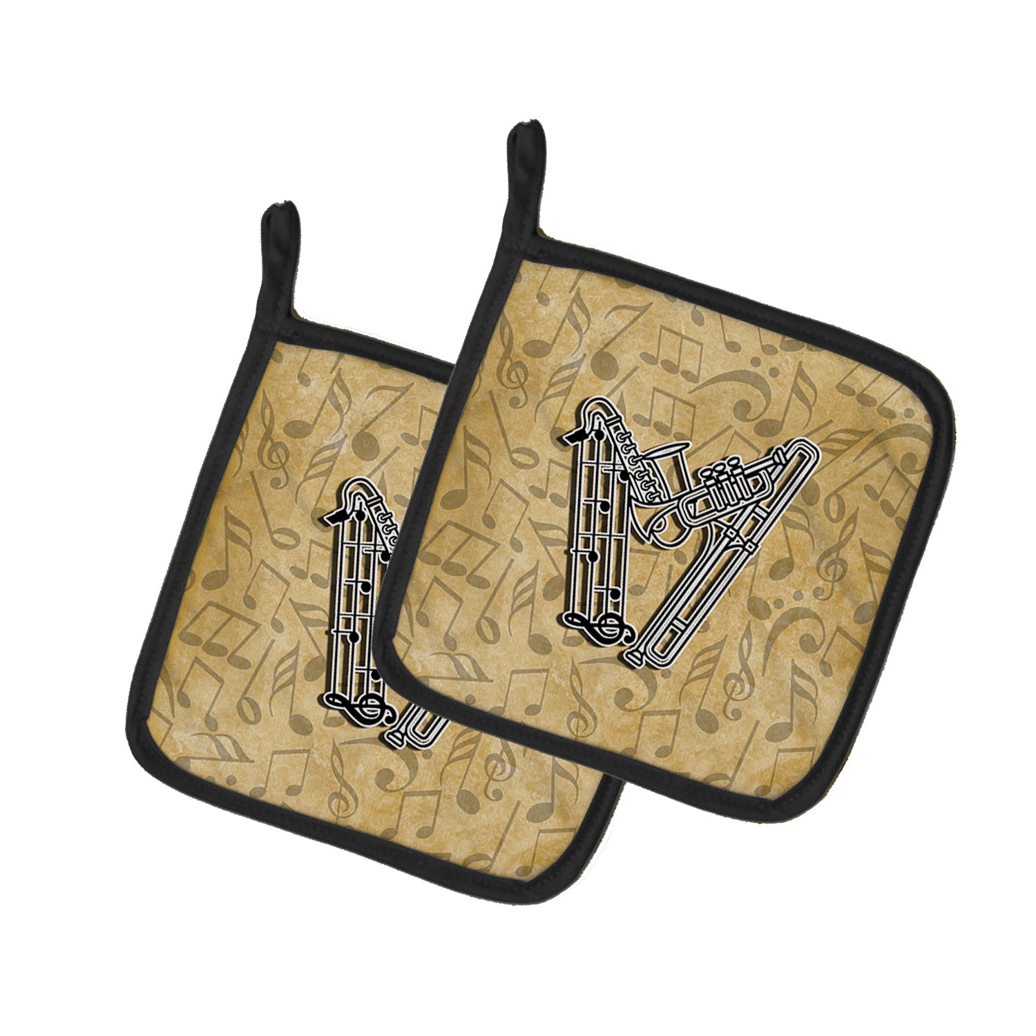 Letter W Musical Instrument Alphabet Pot Holder Set of 2 Heat Resistant Quilted Hot Pads 7.5 x 7.5 Inch, Insulated Kitchen Trivets for Cooking & Baking