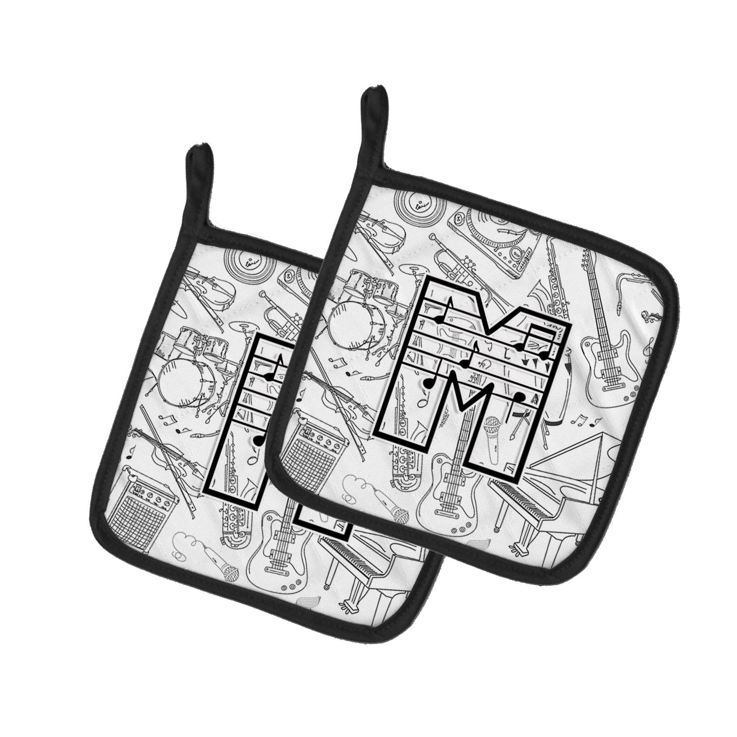 Letter M Musical Note Letters Pot Holder Set of 2 Heat Resistant Quilted Hot Pads 7.5 x 7.5 Inch, Insulated Kitchen Trivets for Cooking & Baking
