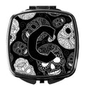 Letter C Day of the Dead Skulls Black Compact Mirror Decorative Travel Makeup Mirror for Women Girls Gifts Pocket Makeup Mirror Folding Handheld