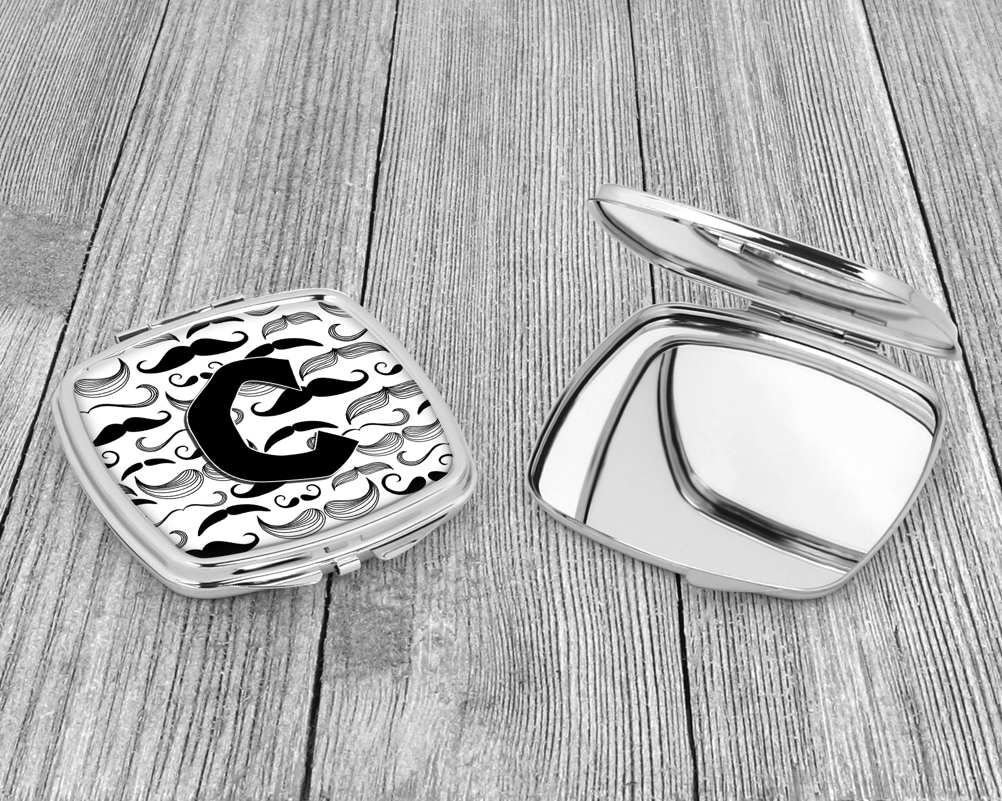 Letter C Moustache Initial Compact Mirror Decorative Travel Makeup Mirror for Women Girls Gifts Pocket Makeup Mirror Folding Handheld