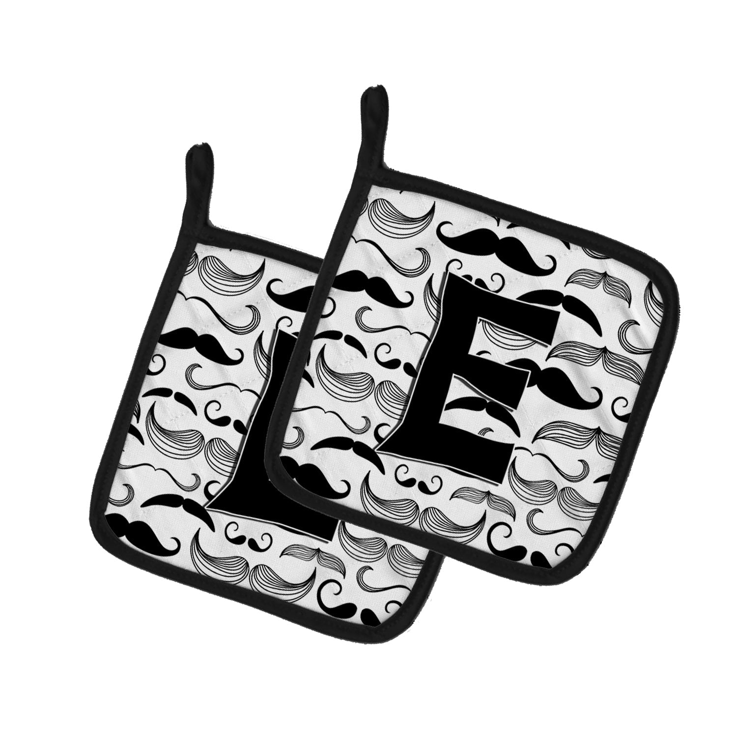 Letter E Moustache Initial Pot Holder Set of 2 Heat Resistant Quilted Hot Pads 7.5 x 7.5 Inch, Insulated Kitchen Trivets for Cooking & Baking