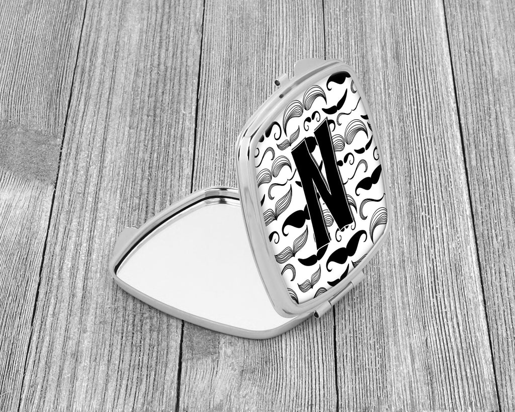 Letter N Moustache Initial Compact Mirror Decorative Travel Makeup Mirror for Women Girls Gifts Pocket Makeup Mirror Folding Handheld