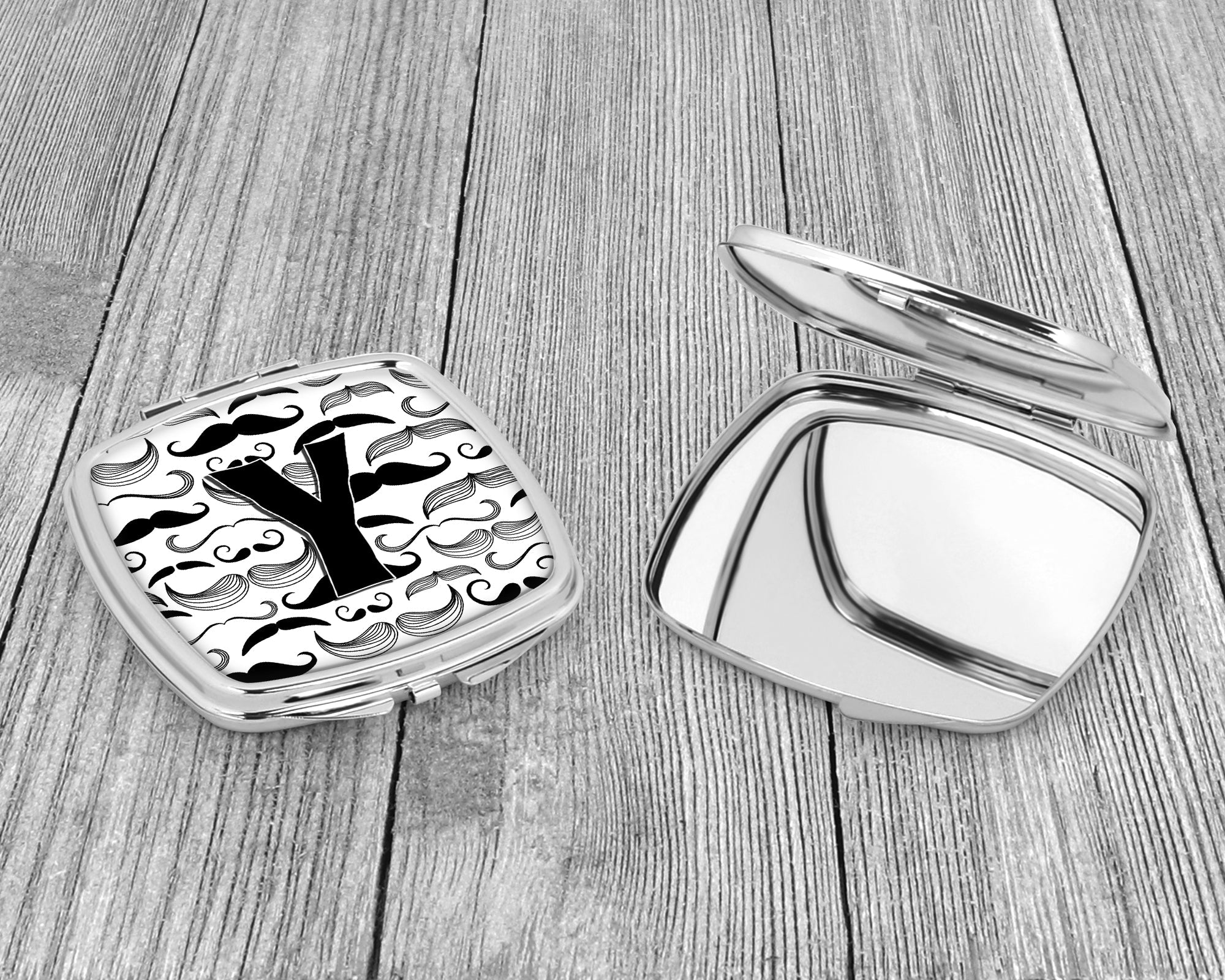 Letter Y Moustache Initial Compact Mirror Decorative Travel Makeup Mirror for Women Girls Gifts Pocket Makeup Mirror Folding Handheld