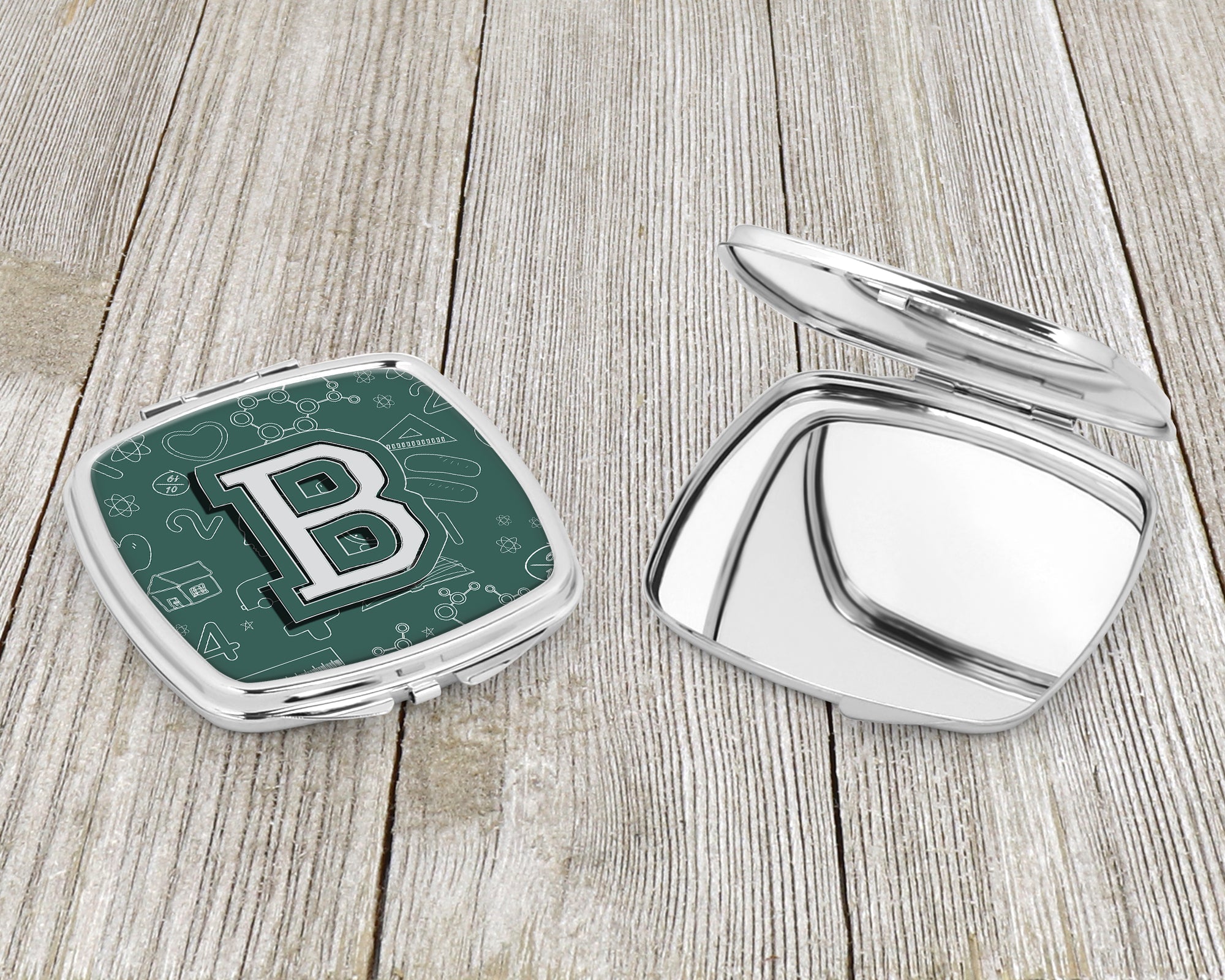 Letter B Back to School Initial Compact Mirror Decorative Travel Makeup Mirror for Women Girls Gifts Pocket Makeup Mirror Folding Handheld
