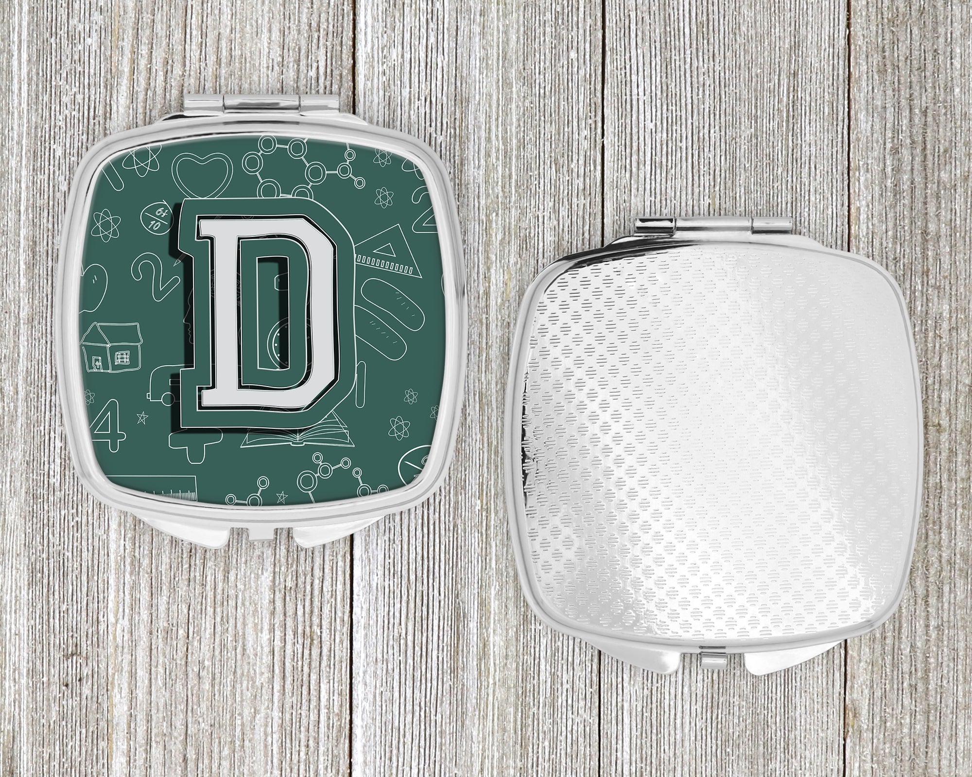 Letter D Back to School Initial Compact Mirror Decorative Travel Makeup Mirror for Women Girls Gifts Pocket Makeup Mirror Folding Handheld