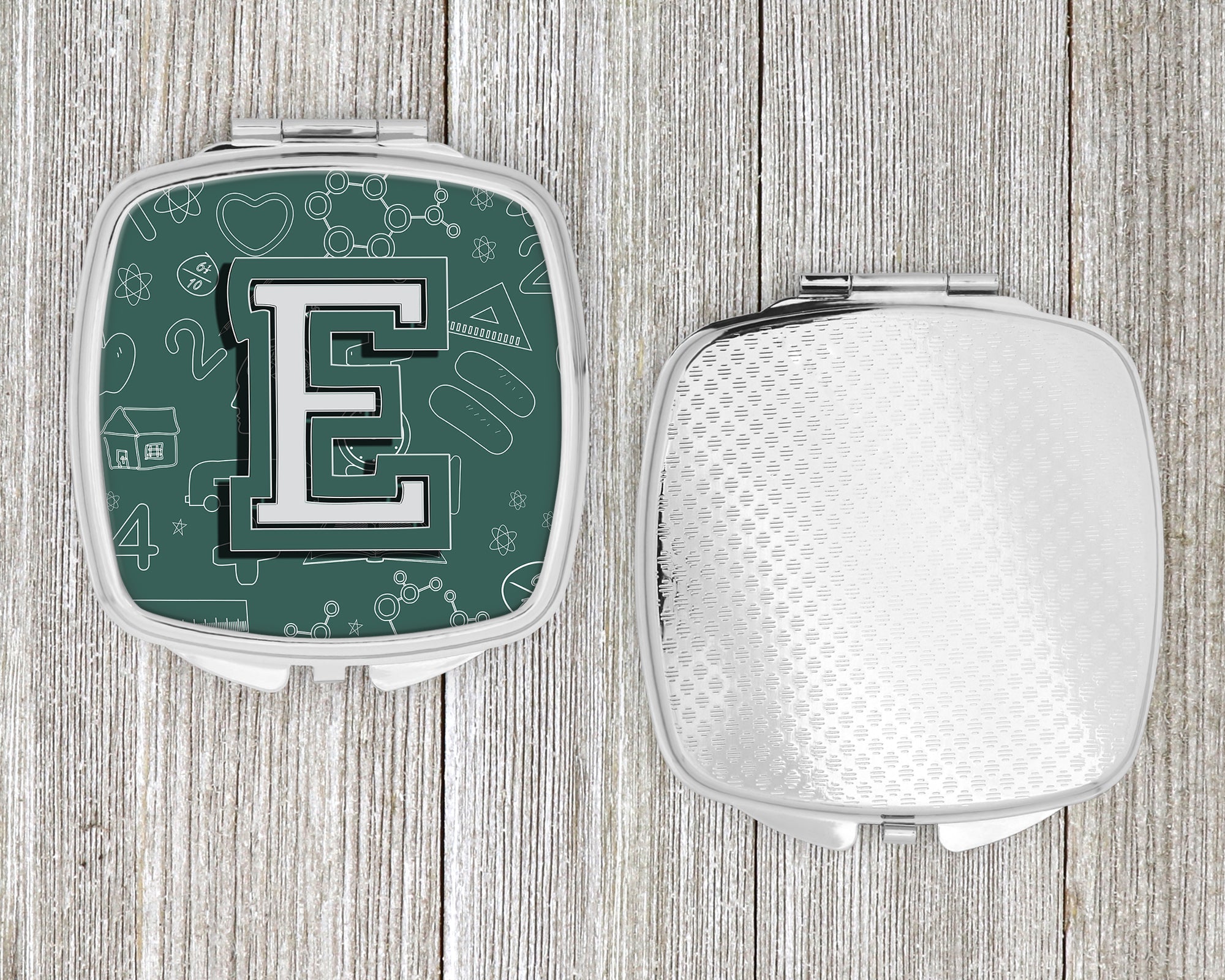 Letter E Back to School Initial Compact Mirror Decorative Travel Makeup Mirror for Women Girls Gifts Pocket Makeup Mirror Folding Handheld