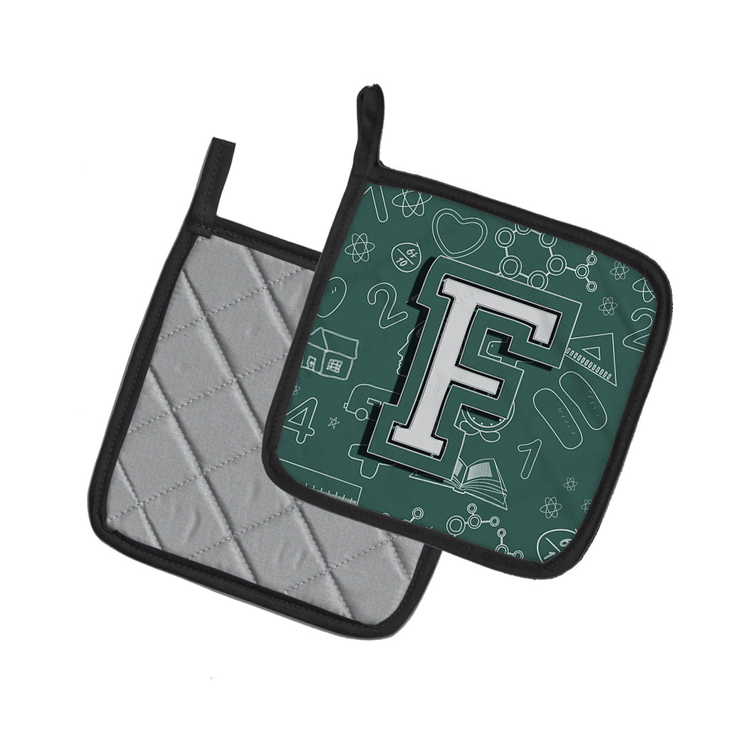 Letter F Back to School Initial Pot Holder Set of 2 Heat Resistant Quilted Hot Pads 7.5 x 7.5 Inch, Insulated Kitchen Trivets for Cooking & Baking