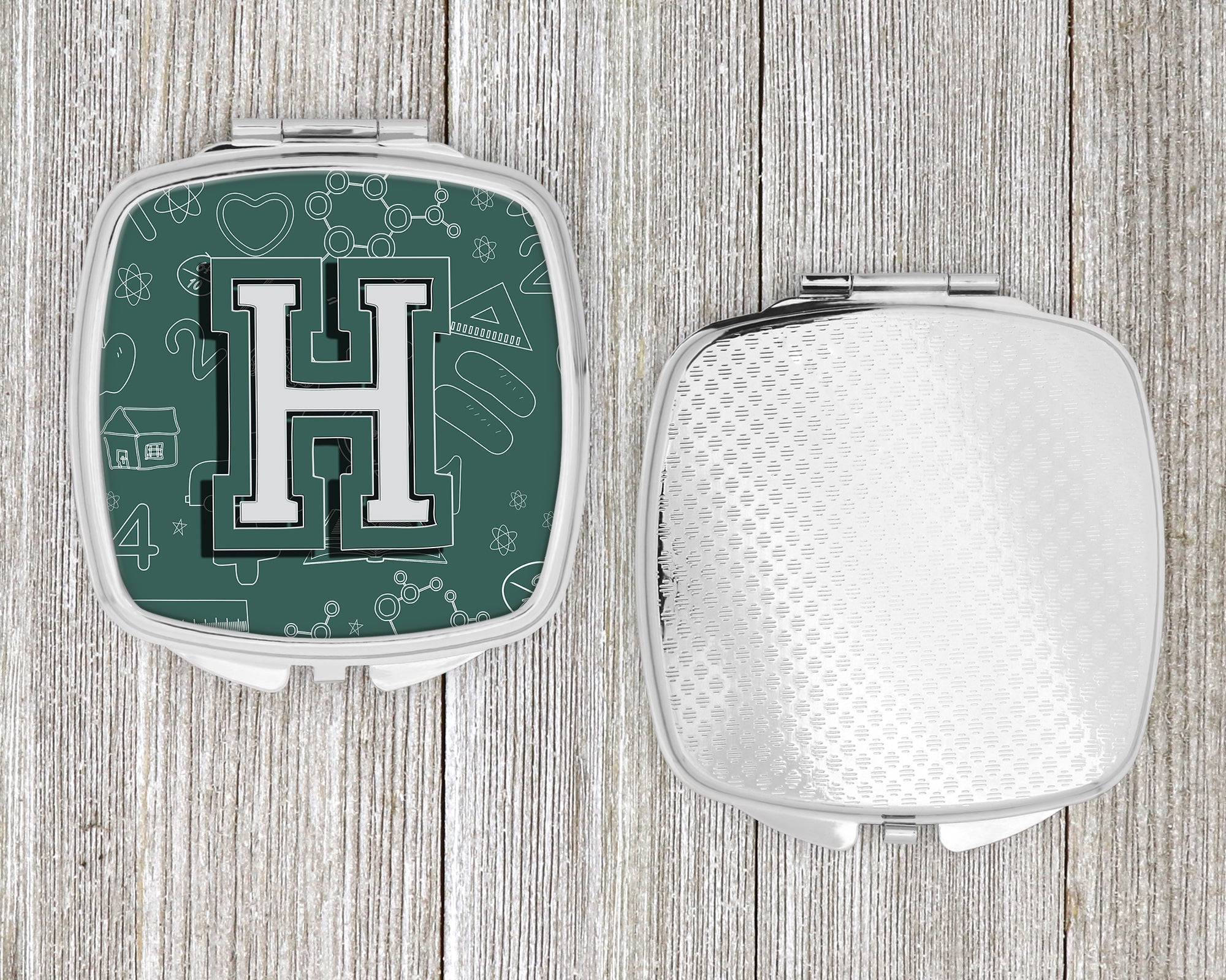 Letter H Back to School Initial Compact Mirror Decorative Travel Makeup Mirror for Women Girls Gifts Pocket Makeup Mirror Folding Handheld