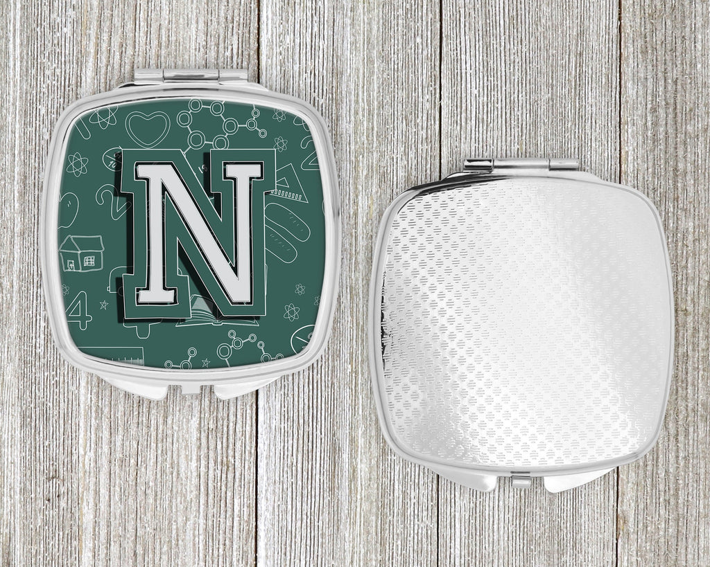 Letter N Back to School Initial Compact Mirror Decorative Travel Makeup Mirror for Women Girls Gifts Pocket Makeup Mirror Folding Handheld