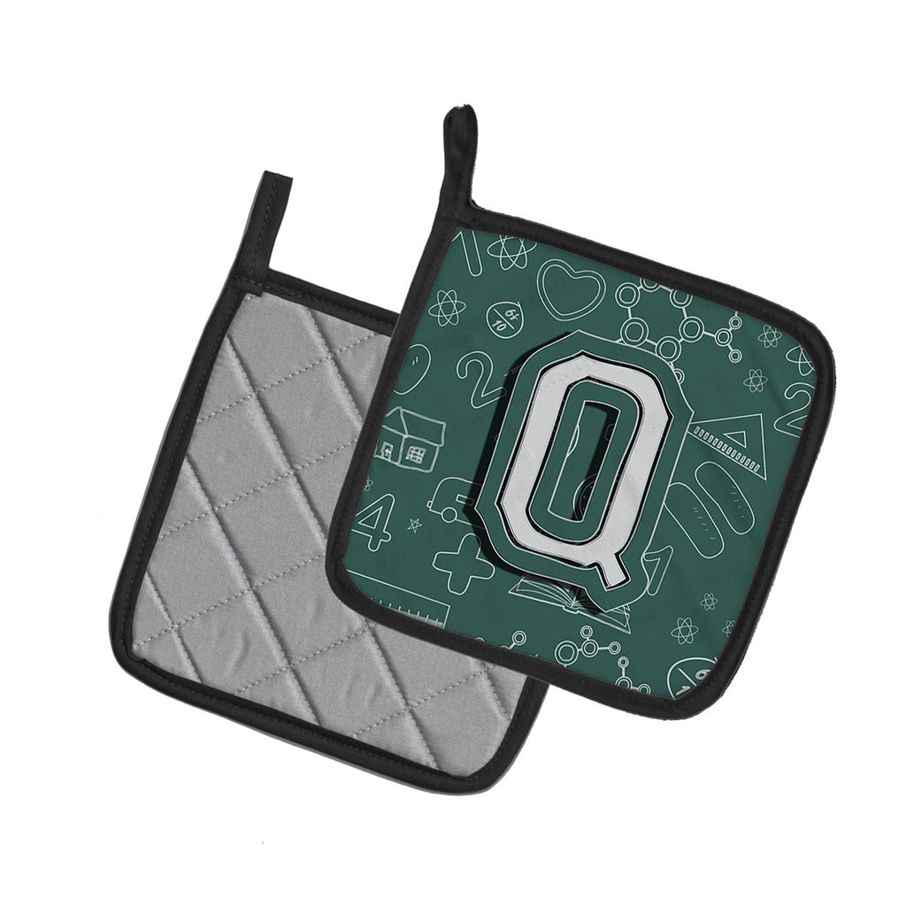 Letter Q Back to School Initial Pot Holder Set of 2 Heat Resistant Quilted Hot Pads 7.5 x 7.5 Inch, Insulated Kitchen Trivets for Cooking & Baking
