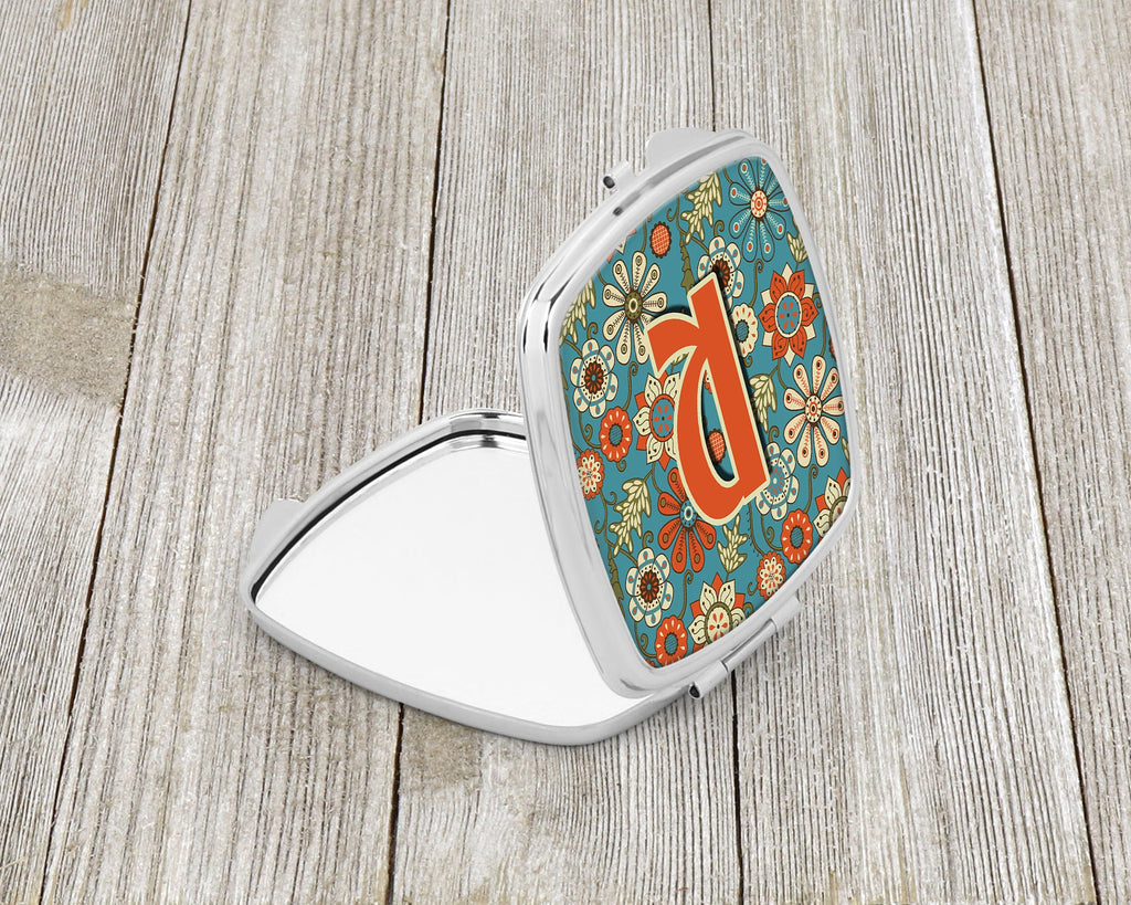 Letter R Flowers Retro Blue Compact Mirror Decorative Travel Makeup Mirror for Women Girls Gifts Pocket Makeup Mirror Folding Handheld