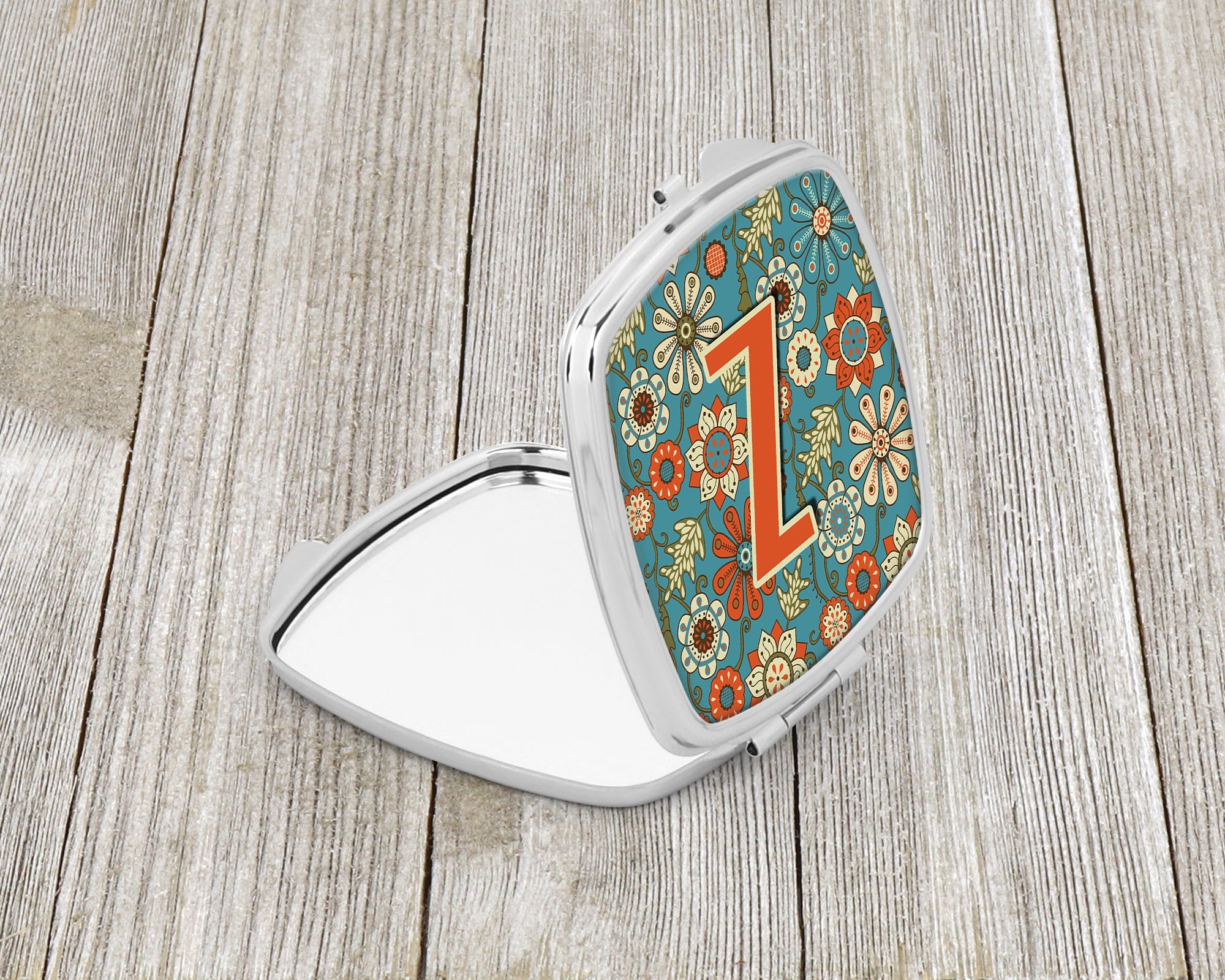 Letter Z Flowers Retro Blue Compact Mirror Decorative Travel Makeup Mirror for Women Girls Gifts Pocket Makeup Mirror Folding Handheld