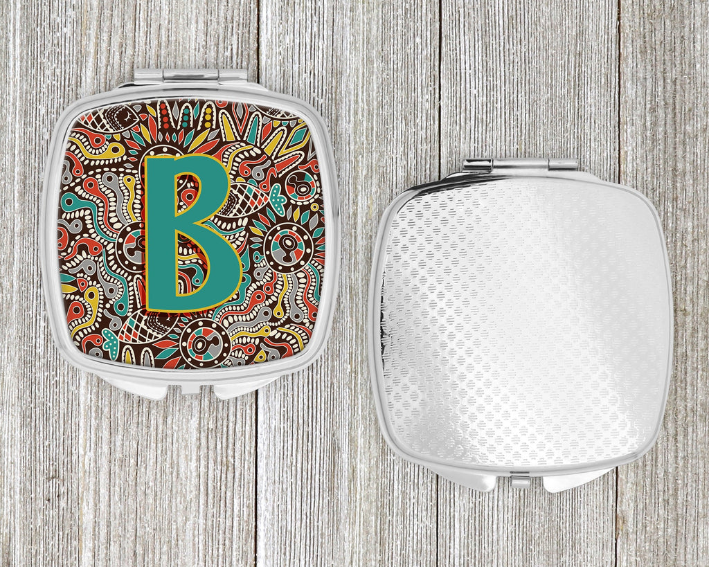Letter B Retro Tribal Alphabet Initial Compact Mirror Decorative Travel Makeup Mirror for Women Girls Gifts Pocket Makeup Mirror Folding Handheld