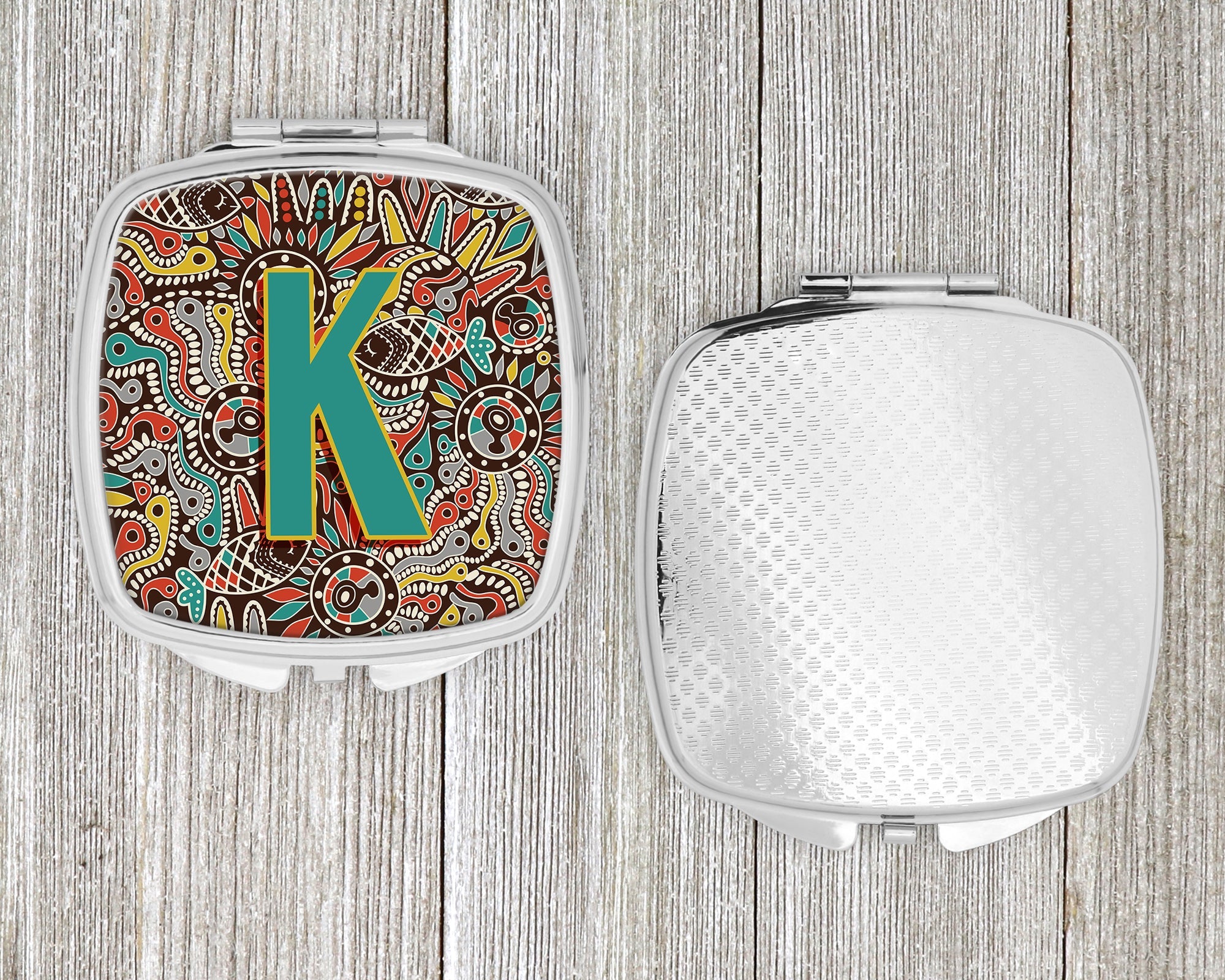 Letter K Retro Tribal Alphabet Initial Compact Mirror Decorative Travel Makeup Mirror for Women Girls Gifts Pocket Makeup Mirror Folding Handheld