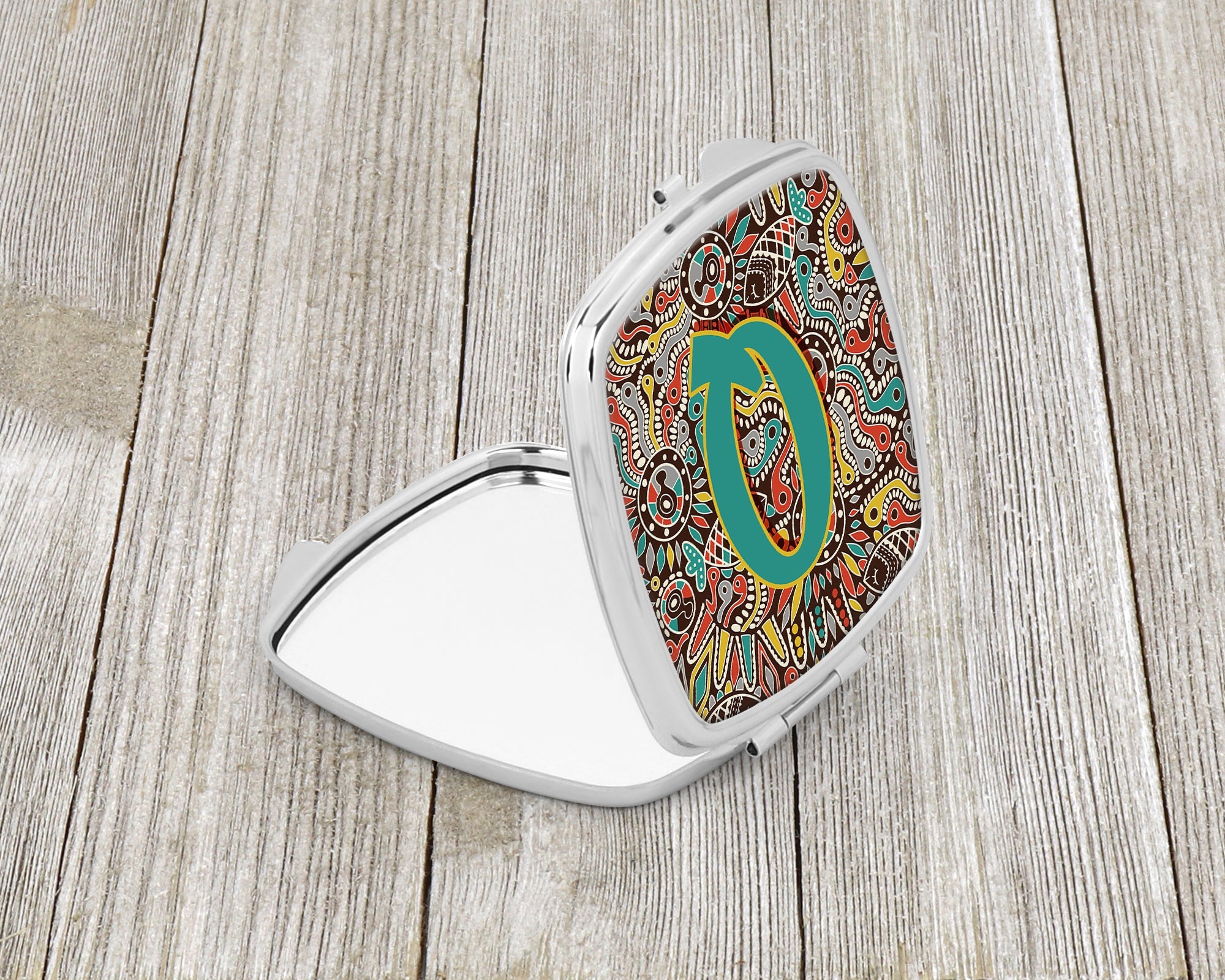 Letter Q Retro Tribal Alphabet Initial Compact Mirror Decorative Travel Makeup Mirror for Women Girls Gifts Pocket Makeup Mirror Folding Handheld