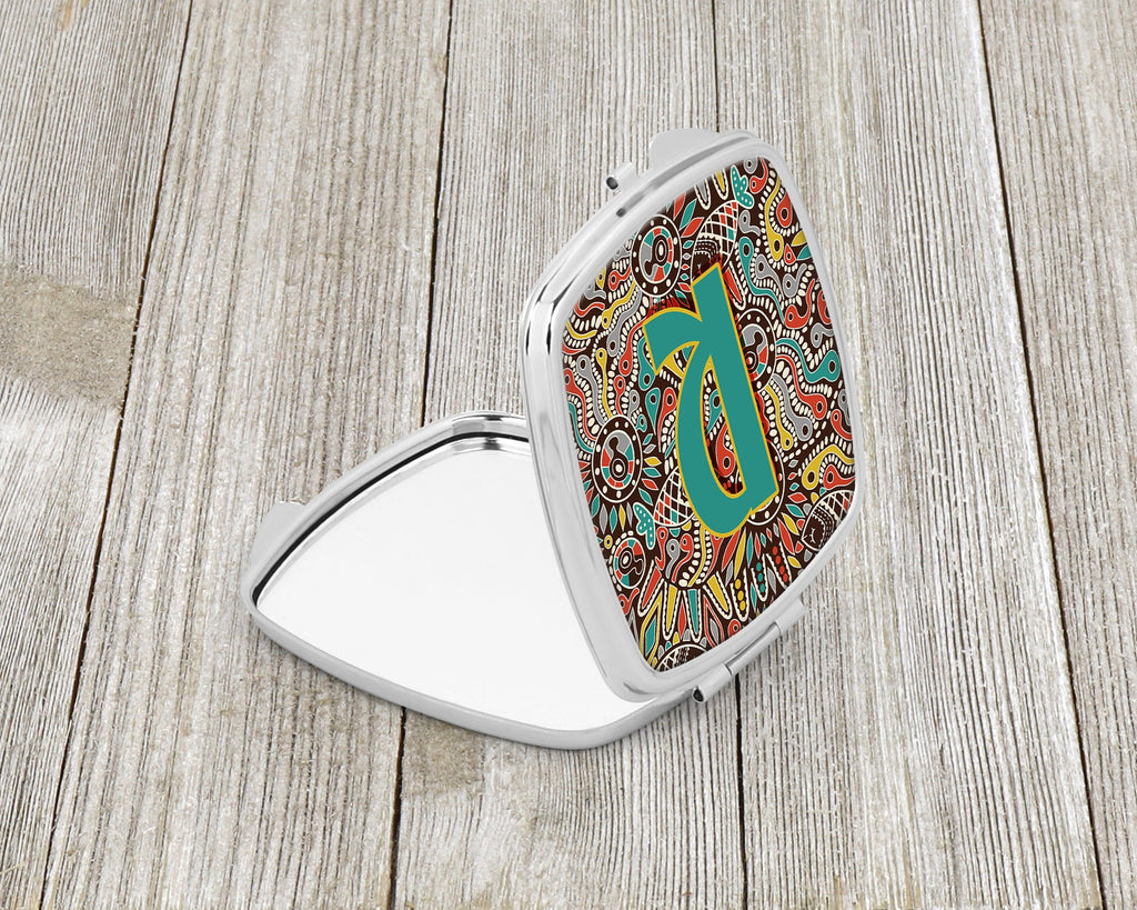 Letter R Retro Tribal Alphabet Initial Compact Mirror Decorative Travel Makeup Mirror for Women Girls Gifts Pocket Makeup Mirror Folding Handheld
