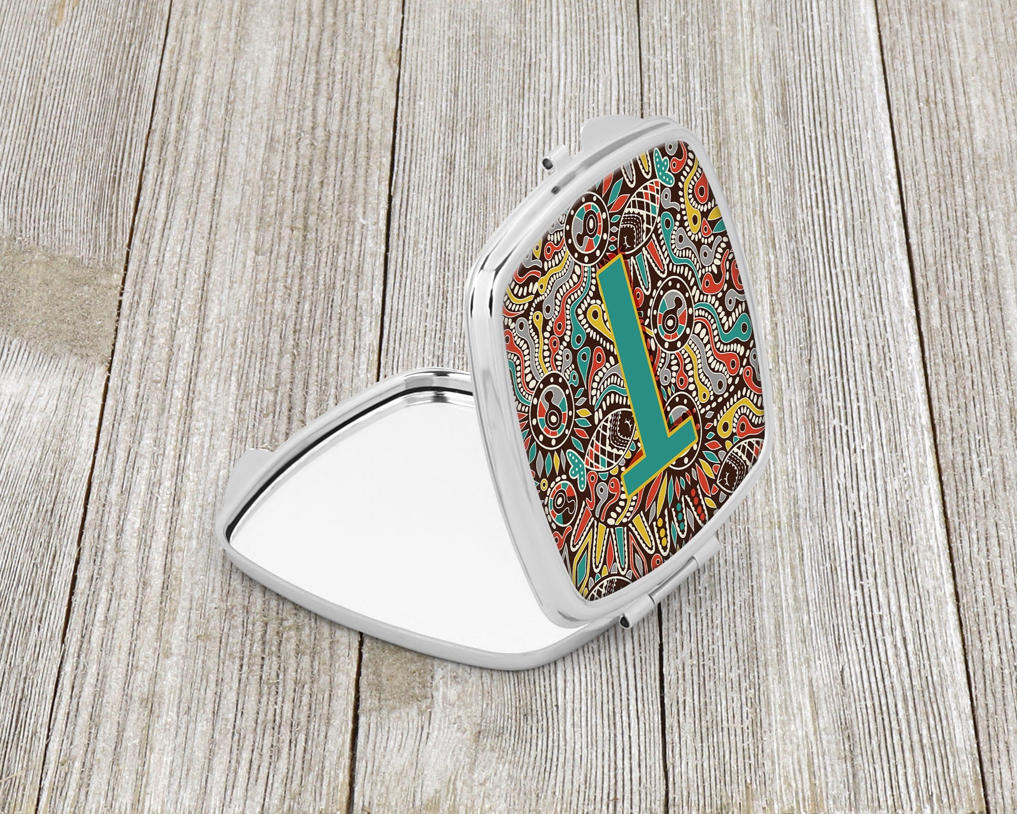 Letter T Retro Tribal Alphabet Initial Compact Mirror Decorative Travel Makeup Mirror for Women Girls Gifts Pocket Makeup Mirror Folding Handheld