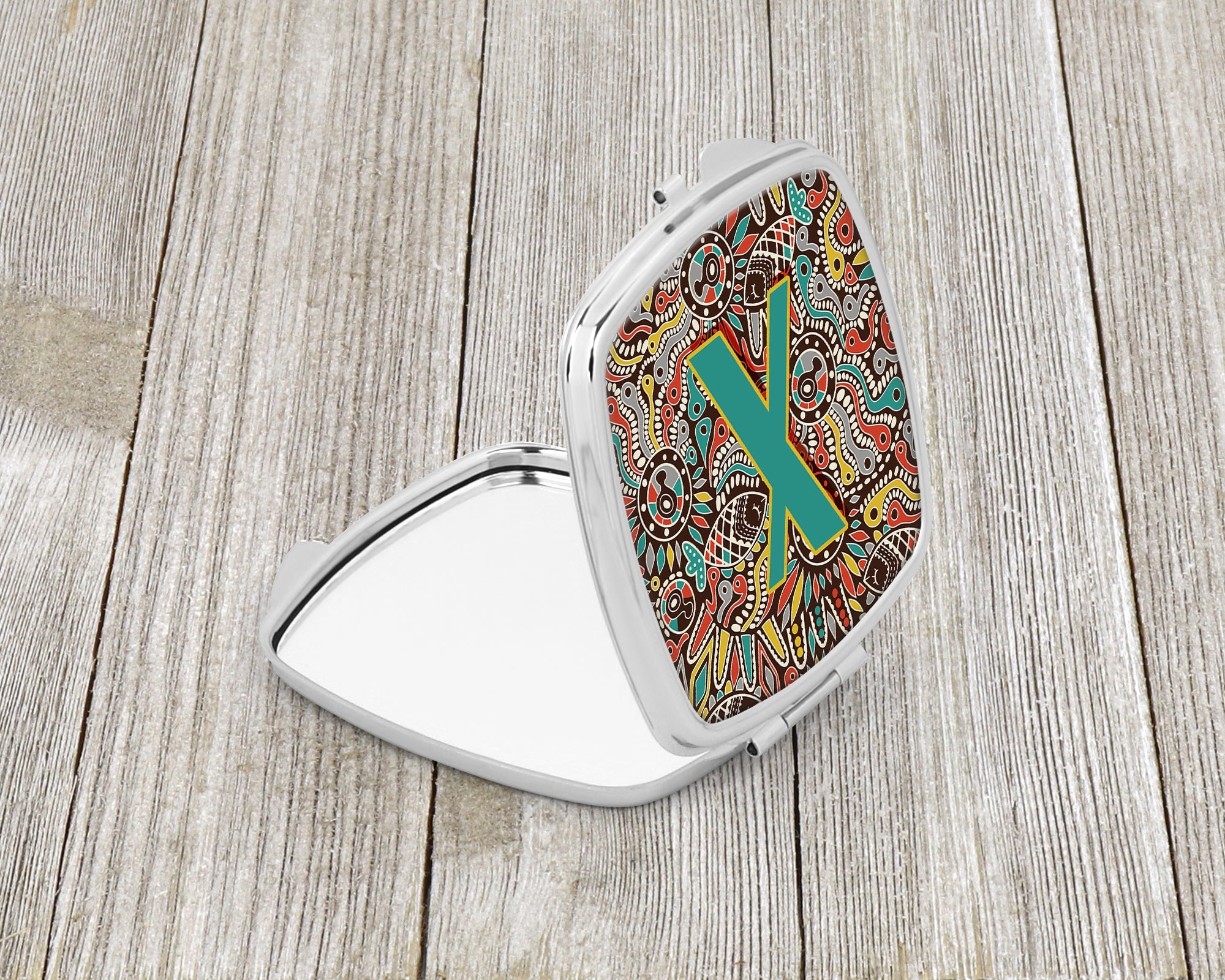 Letter X Retro Tribal Alphabet Initial Compact Mirror Decorative Travel Makeup Mirror for Women Girls Gifts Pocket Makeup Mirror Folding Handheld