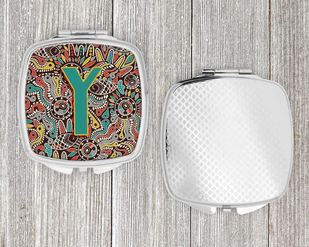 Letter Y Retro Tribal Alphabet Initial Compact Mirror Decorative Travel Makeup Mirror for Women Girls Gifts Pocket Makeup Mirror Folding Handheld