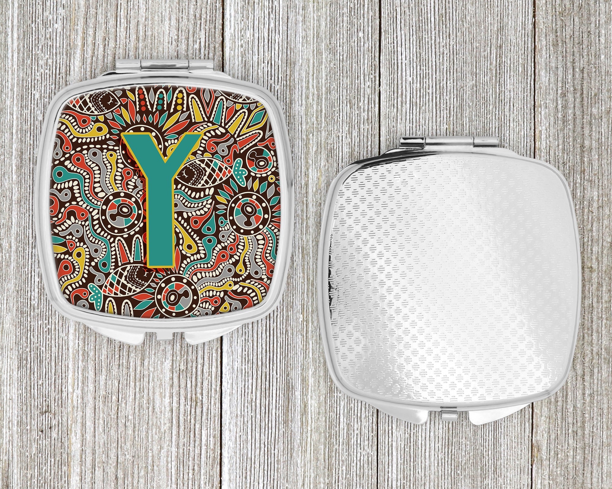 Letter Y Retro Tribal Alphabet Initial Compact Mirror Decorative Travel Makeup Mirror for Women Girls Gifts Pocket Makeup Mirror Folding Handheld