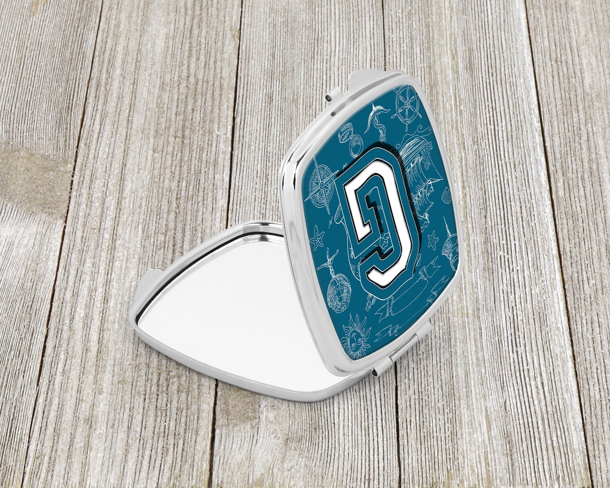 Letter G Sea Doodles Initial Alphabet Compact Mirror Decorative Travel Makeup Mirror for Women Girls Gifts Pocket Makeup Mirror Folding Handheld